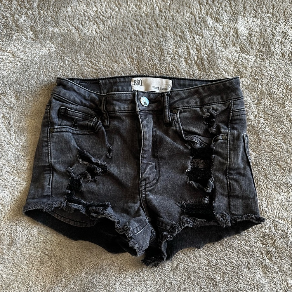 Mid Rise Black Denim Shorts